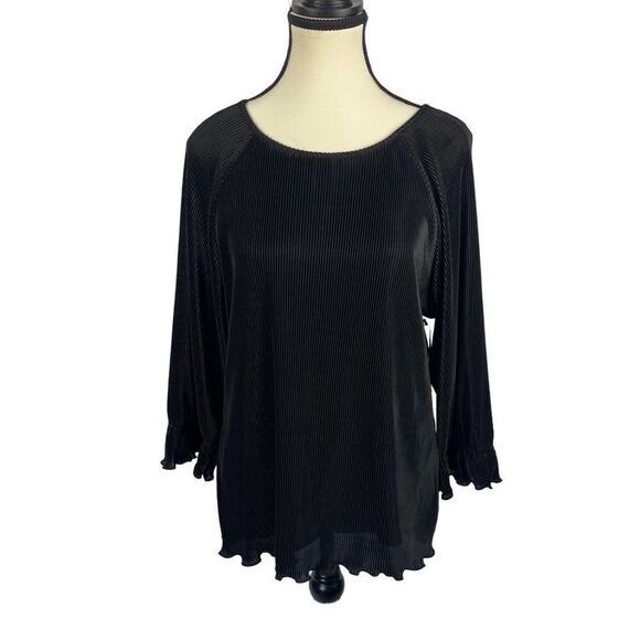 1State Rich Black Pilssé 3/4 Sleeve Blouse W/ Jewel Neck &Ruffled Hem Sz XS & L - Picture 3 of 6